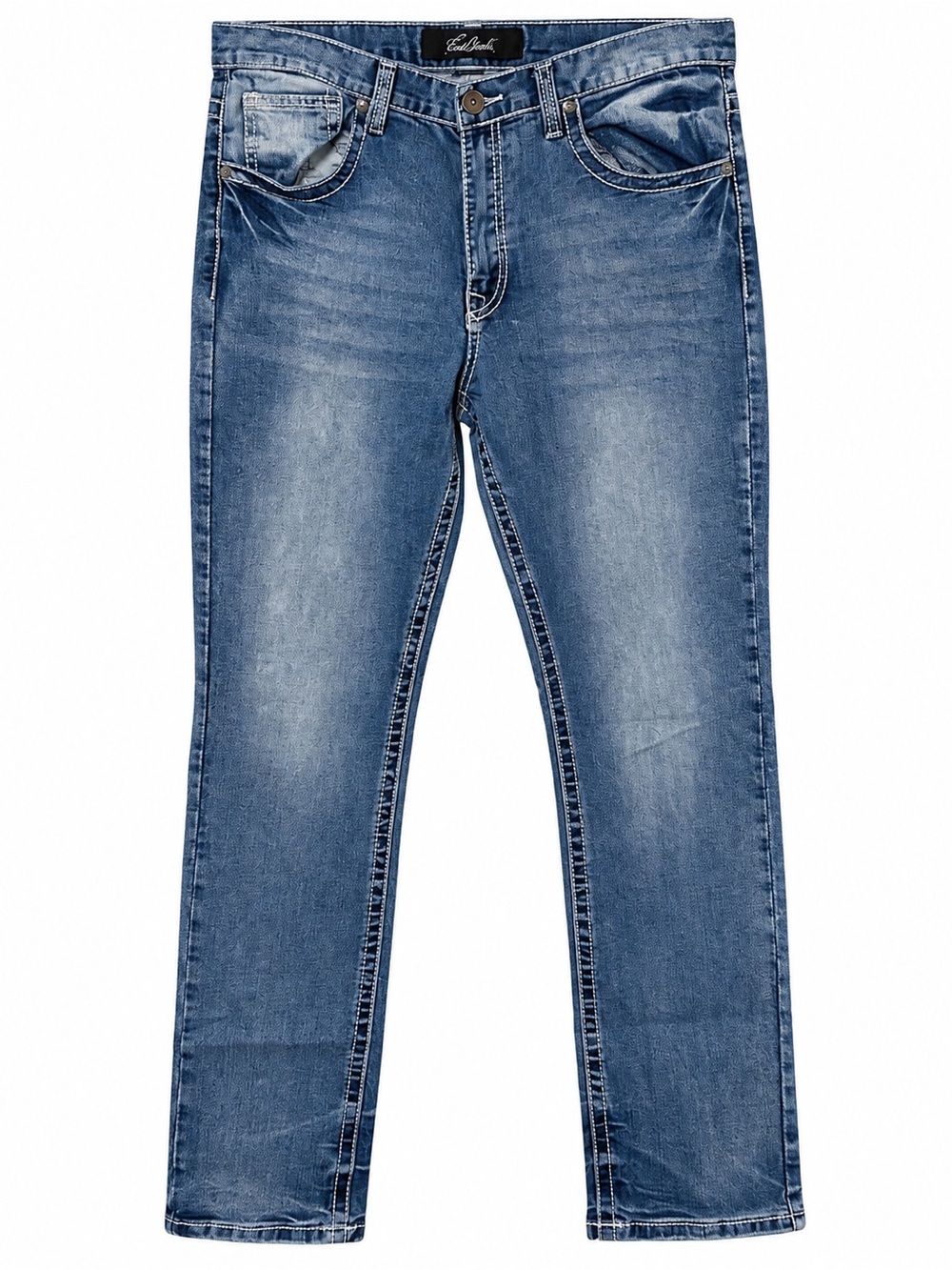 True Luck Men’s 36x32 Blue Straight Leg Stretch Jeans Distressed Wash